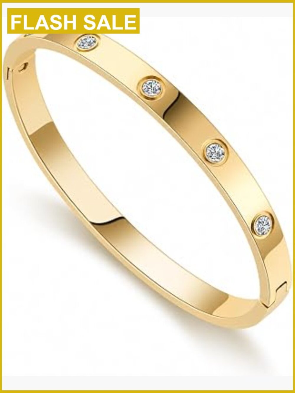 18K Gold Plated Titanium Steel Cuff Bangle Bracelet Cubic Zirconia Friendship